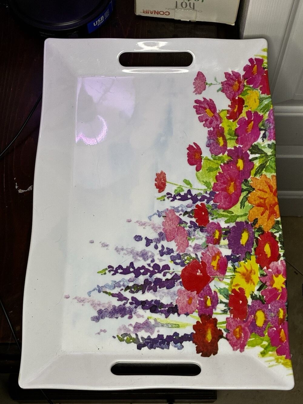 Michel Design Works The Meadow Large Melamine Serving Tray Floral 17.6”